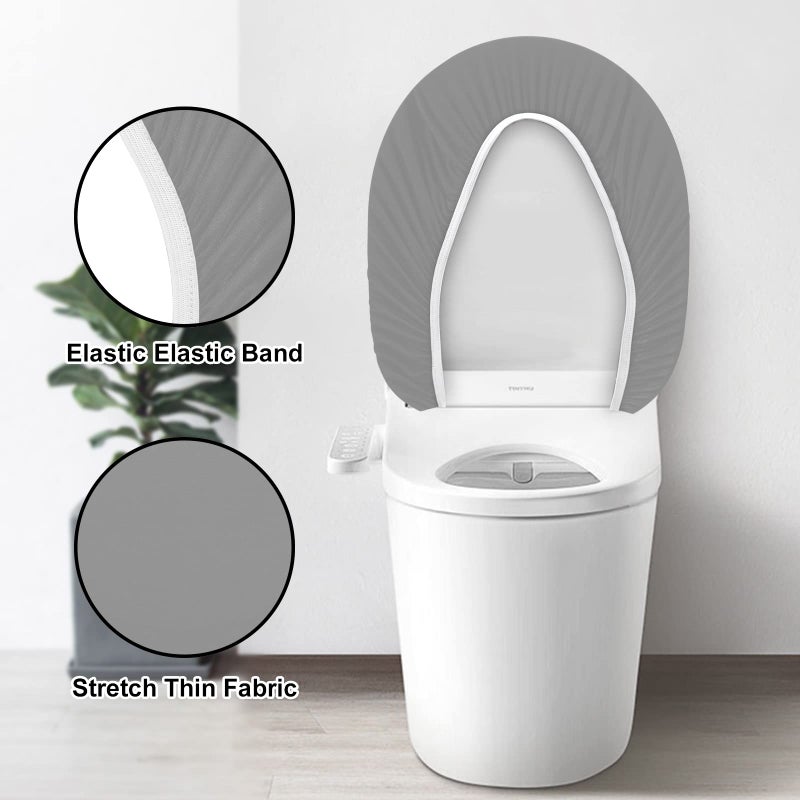 AZHCHKE Toilet Lid Cover and Toilet Tank Lid Cover  Bathroom Toilet Lid Seat Cover Set  Stretch Washable Spandex Fabric Toilet Protector Cover  Fits Most Toilet Tanks & Lids Gray - Image 4